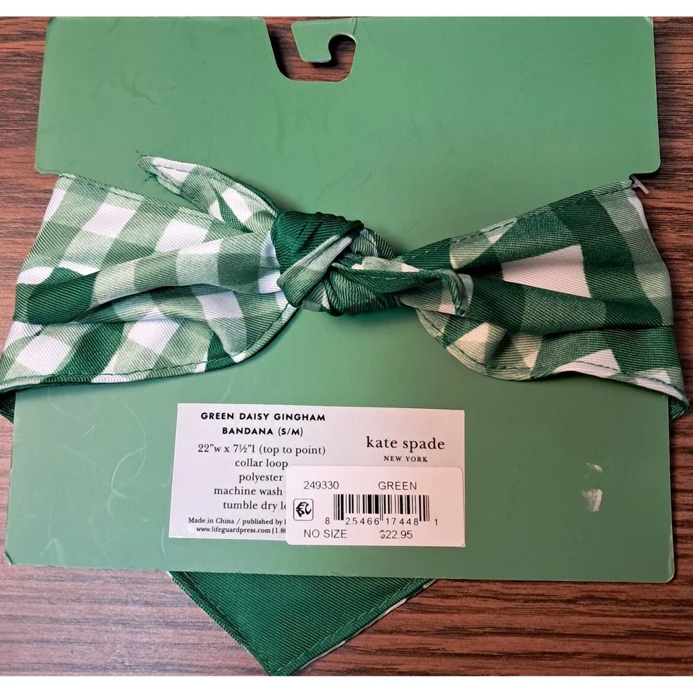 Kate Spade Dog Bandana, Green and White, S/M, 22